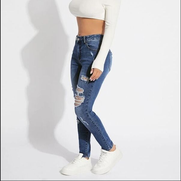 Dame Skinny Jeans med stilfulde revner og høj talje Stilla