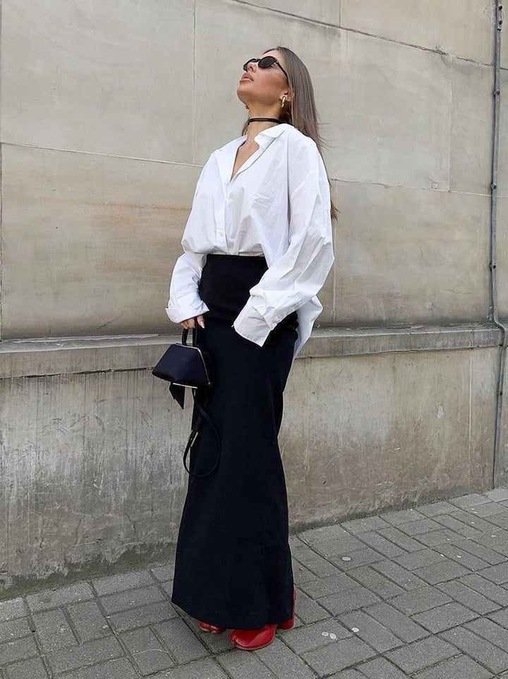 Dame Elegant Oversized Skjorte med dyb Krave og brede Ærmer Stilla