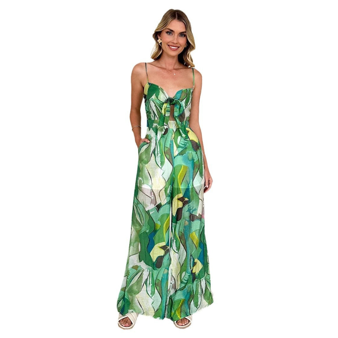Dame elegant overall med blomsterprint og justerbare spaghetti stropper Skovae