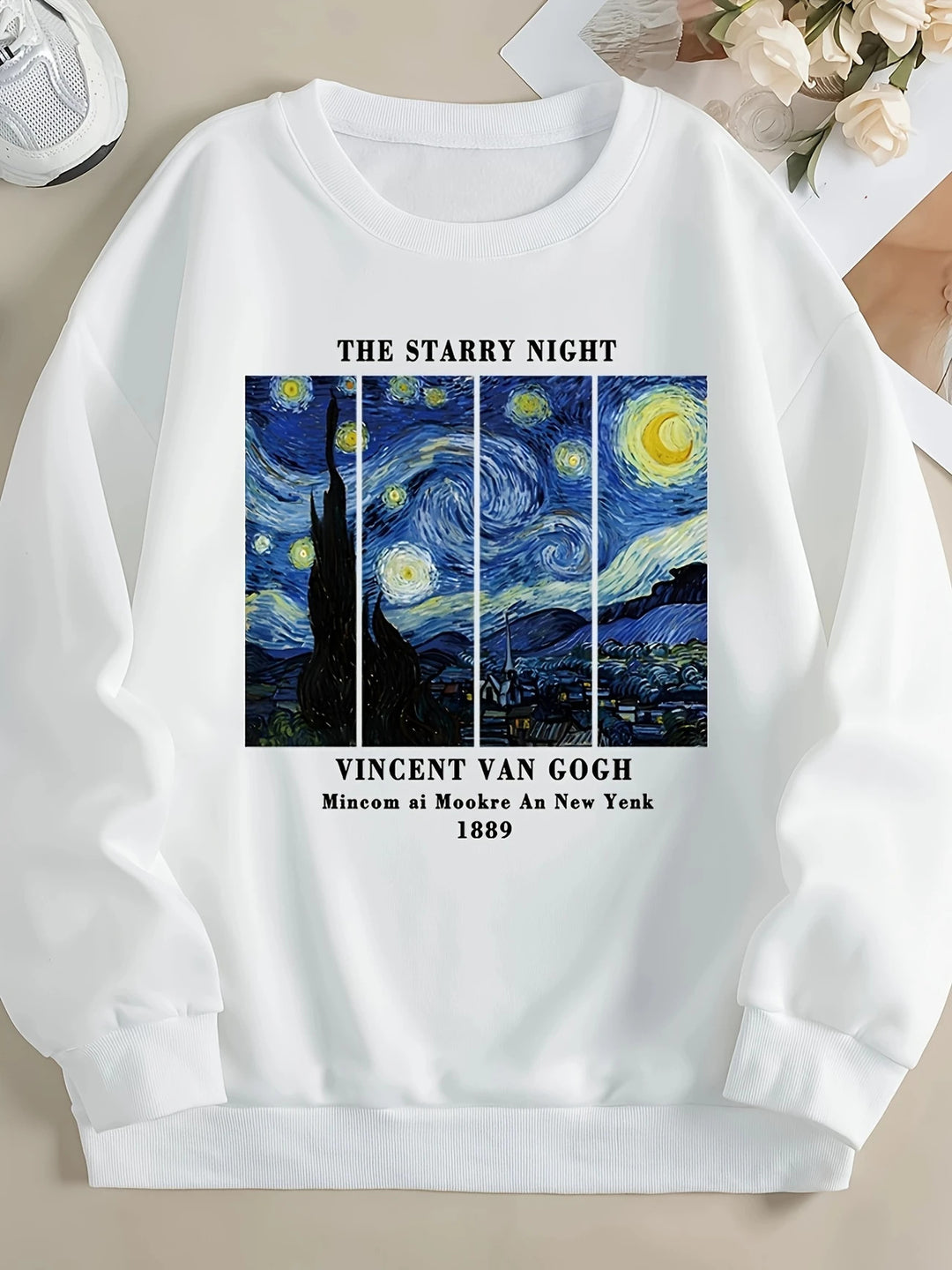 Kvindernes sweatshirt med kunstnerisk Van Gogh motiv og moderne tryk Stilla