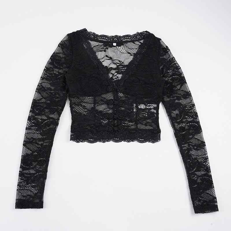 Dame blonde top med romantisk design og lange ærmer Skovae