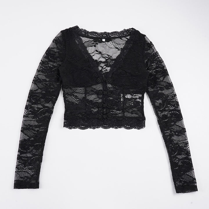 Dame blonde top med romantisk design og lange ærmer Skovae
