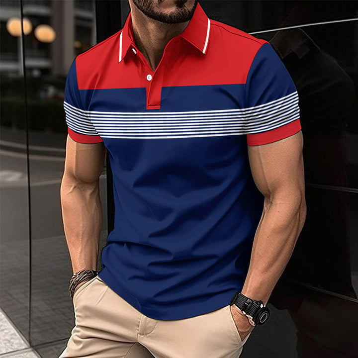 Herrer Korte Ærme Polo T-Shirt med stilfuldt Stribet Mønster og Elegante Detaljer Stilla