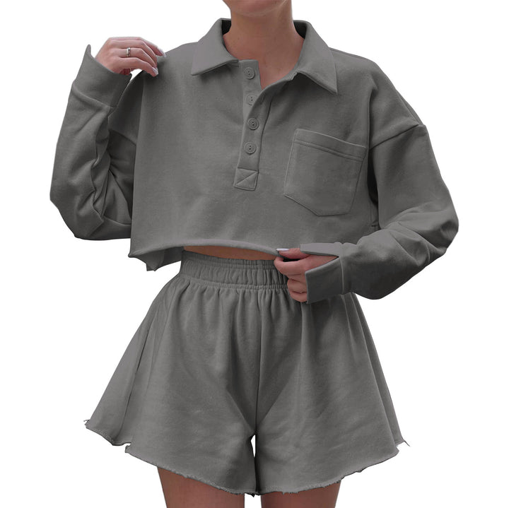 Dame cropped Poloshirt og shorts sæt med afslappet snit og praktiske lommer Stilla