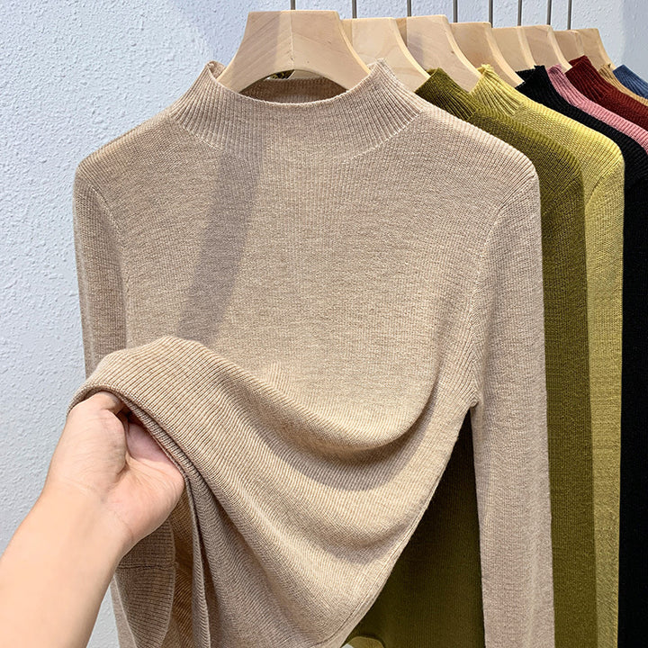 Dame pullover med høj ståkrave og fin ribstruktur Stilla