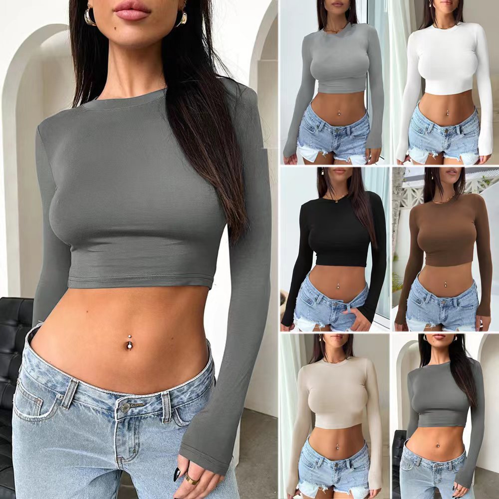Dame Langærmet Crop-Top med figursyet snit Stilla