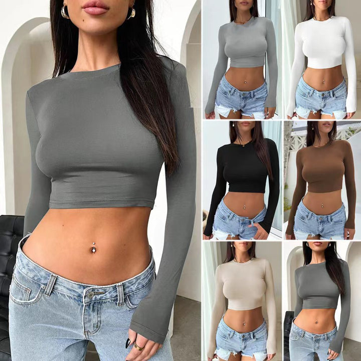 Dame Langærmet Crop-Top med figursyet snit Stilla
