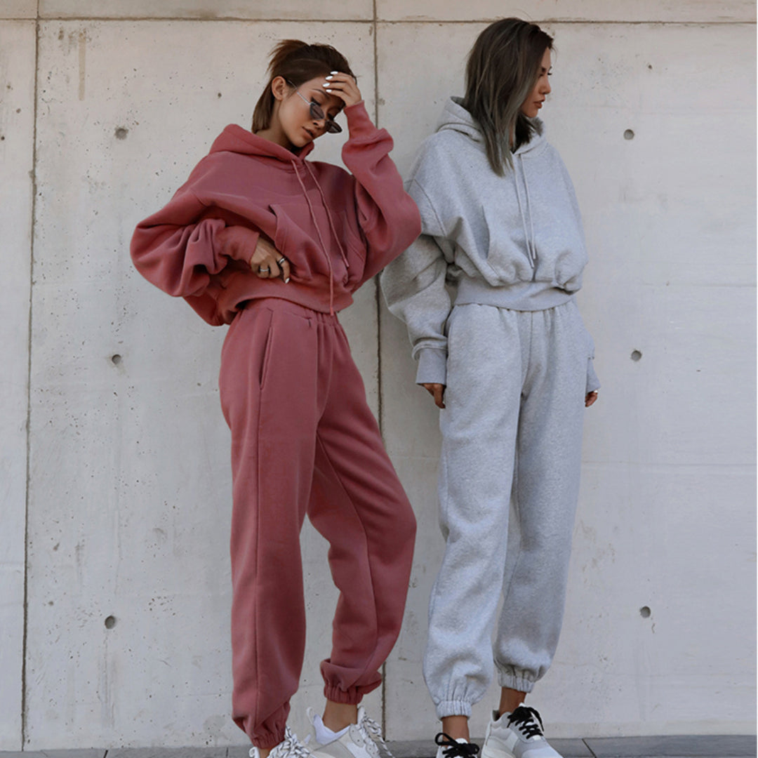 Kvindernes afslappede hoodie og jogger sæt med elastisk talje og praktiske lommer