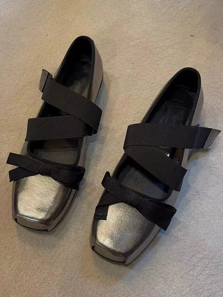 Femme Squaretoe Integral Ballerinas med dekorativ sløjfeudsmykning Stilla