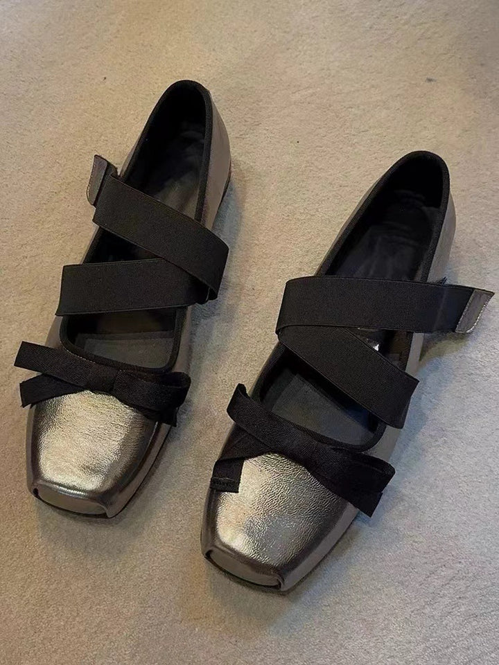 Femme Squaretoe Integral Ballerinas med dekorativ sløjfeudsmykning Stilla