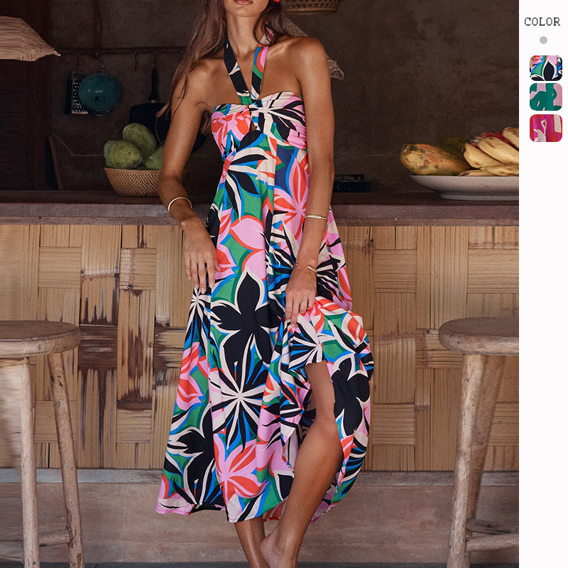 Damer maxi kjole med stropløs hel-round stræk neckline og blomsterprint Stilla