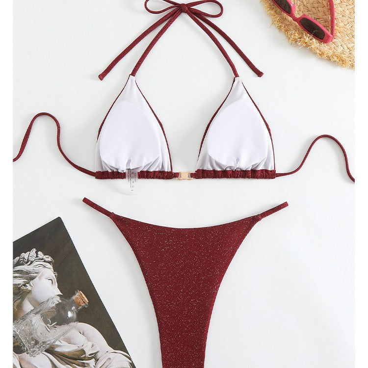 Dame Triangel-Bikini med funklende overflade og justerbare stropper Stilla