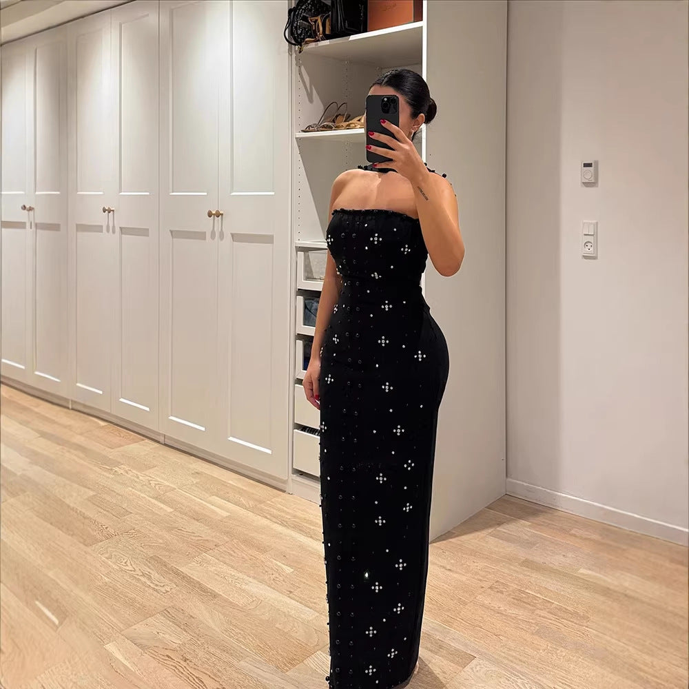 Dame Couture Maxikjole med glitrende paljetter og strapless design Skovae