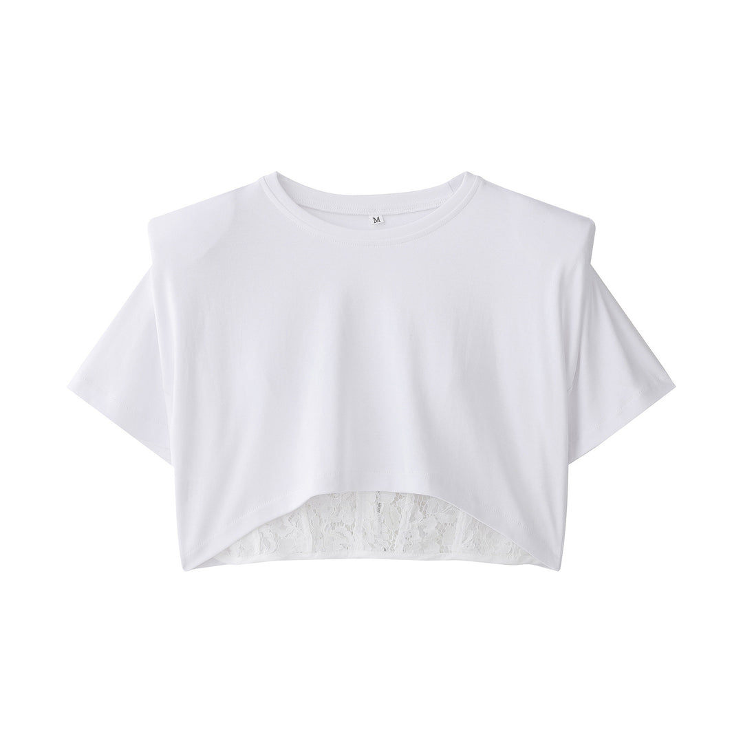 Dame Crop-T-shirt med elegant spidsunderlag Skovae