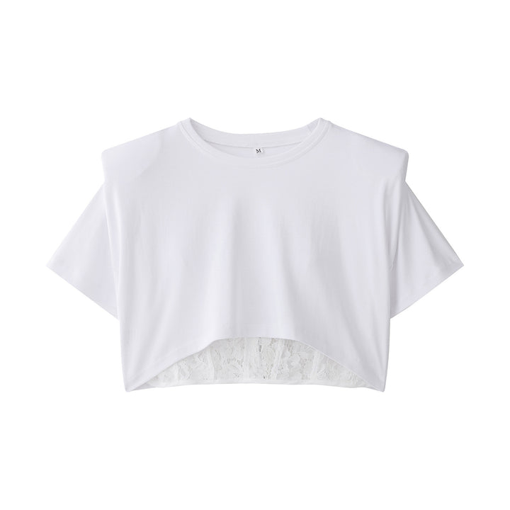 Dame Crop-T-shirt med elegant spidsunderlag Skovae