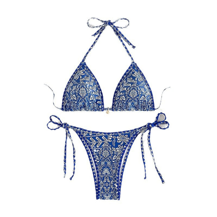 Dame triangel-bikini med legende mønster og elegante bindebånd Skovae