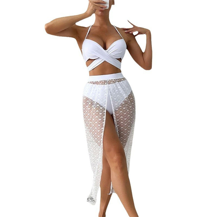 Dame Bikinisæt med elegant indpakningsdesign og transparent overkjole Skovae