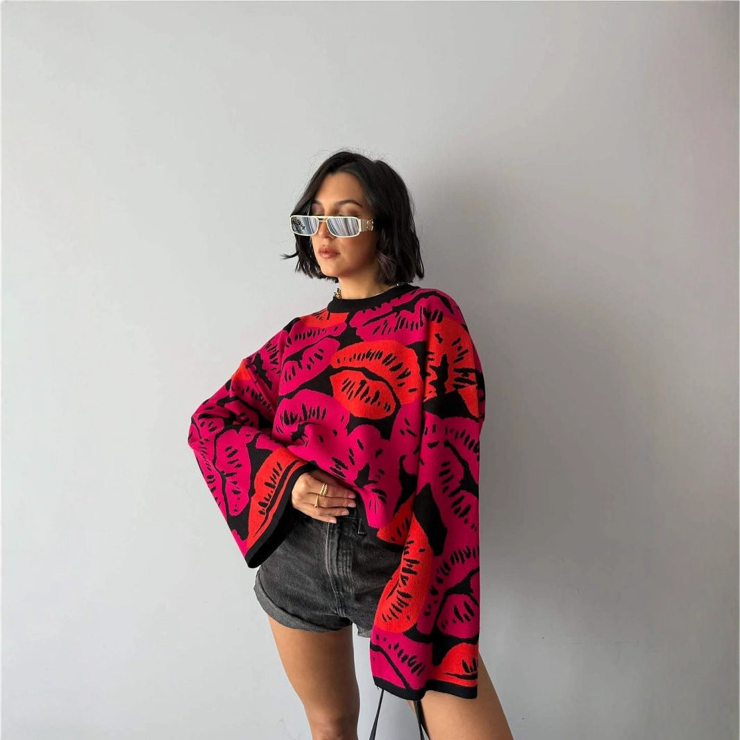 Damer fashionabel sweater med farverigt printdesign Stilla