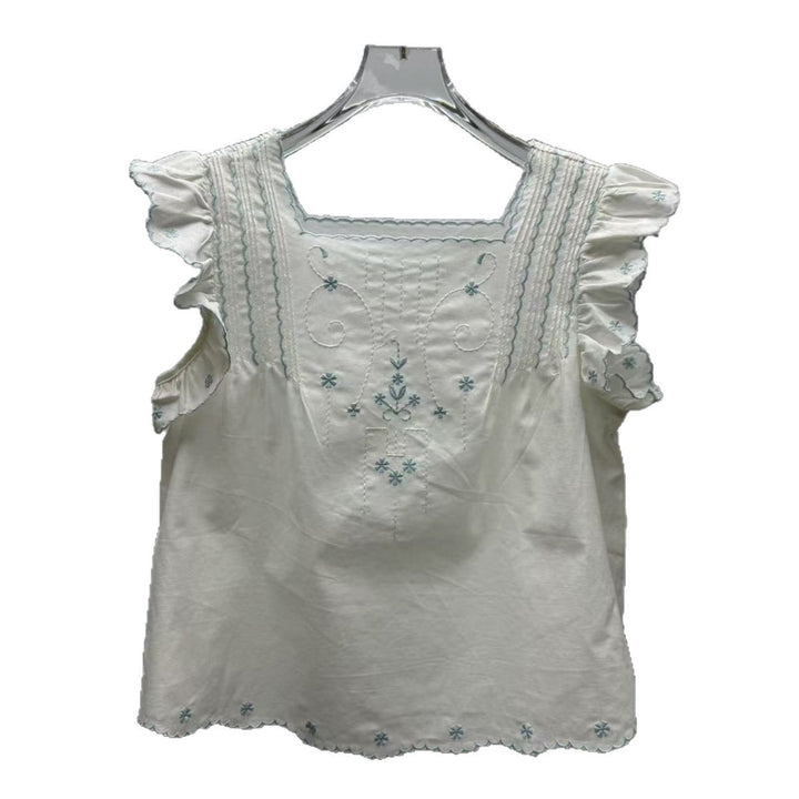 Damebluse med flæsedetaljer og elegant broderedesign Stilla