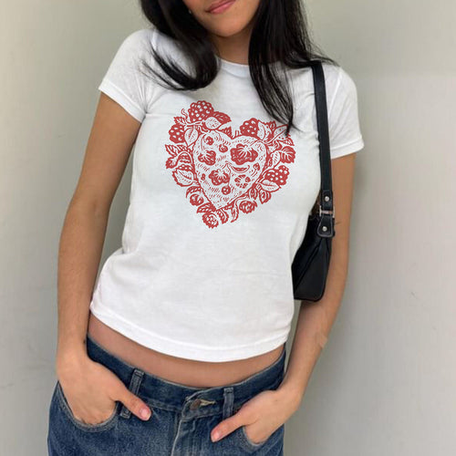 Dame T-shirt med dekoreret hjerte-motiv Skovae