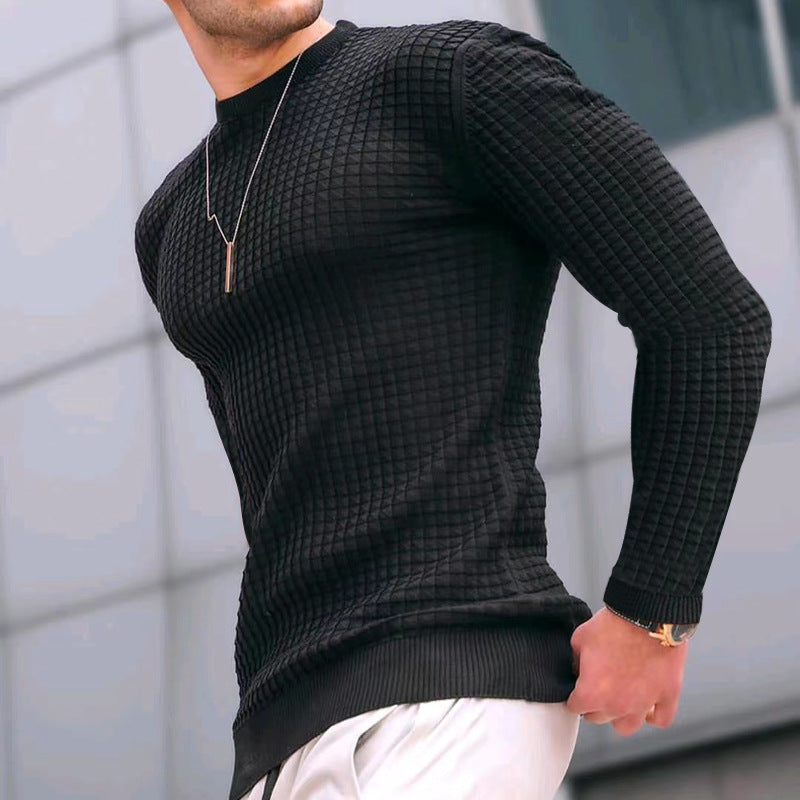 Herrer nan figurtilpasset waffle rundhalset sweater lavet af fint strik med ribkant Skovae