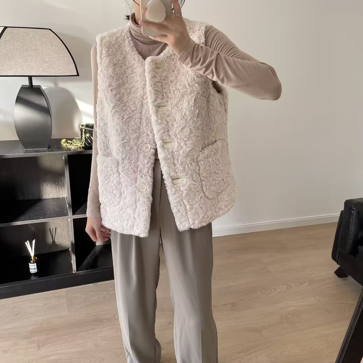 Kvinders hyggelige teddy vest med store lommer Stilla