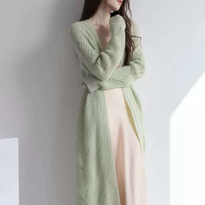 Femme Åben Foran Struktureret Lang Cardigan Stilla