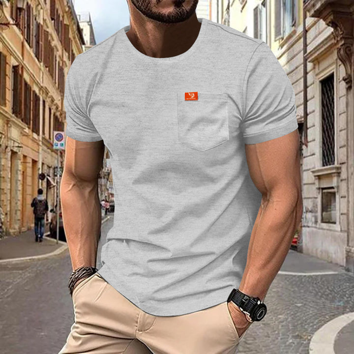 Herrer nan klassisk rundhals T-shirt med brystlomme og forstærket kant Skovae