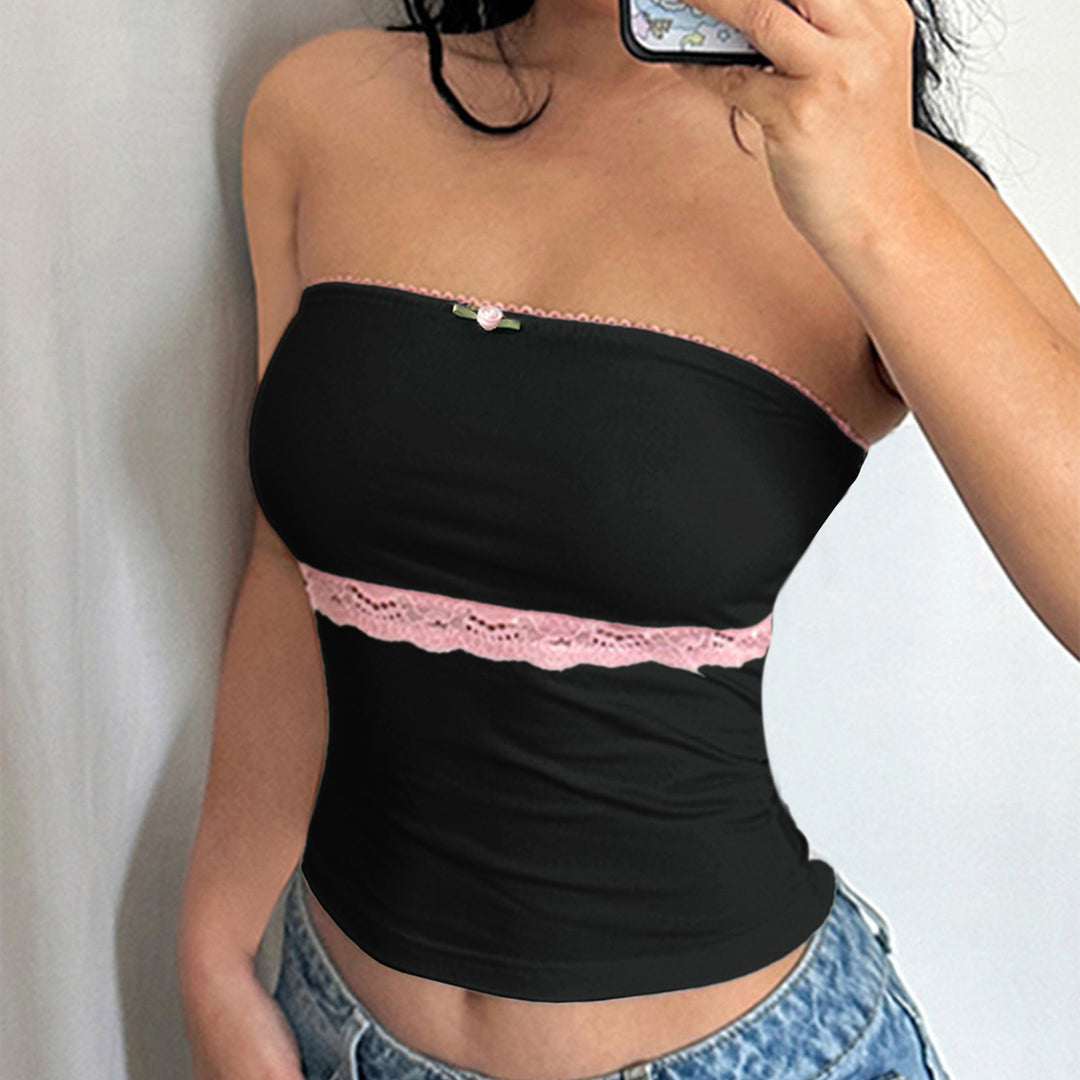 Dame Bustier-top med blonder og blomstret detalje Stilla