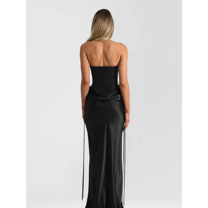 Damen Elegantes Trägerloses Maxikleid mit raffiniertem Drapierungsdesign und schmalem Schnitt Skovae