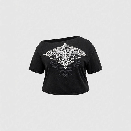 Dame Crop-Top med spændende grafiktryk og løs pasform Stilla