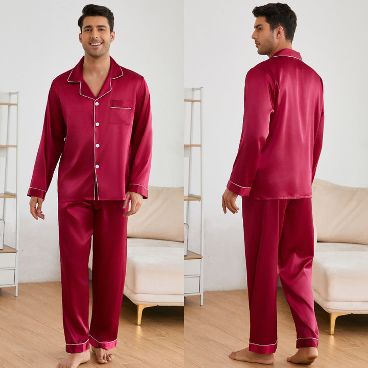 Herrer Satin Pyjamas Sæt med klassisk Krave og elegante Kontraststing Stilla