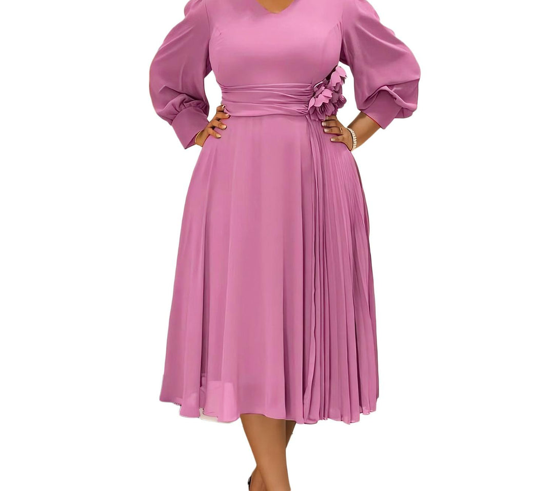 Dame elegant Midikjole med florale applikationer og flydende snit Stilla