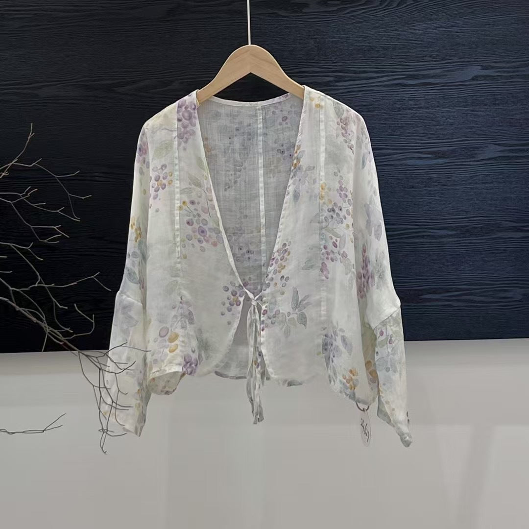 Femme Åben Front Blomster Mønster Kimono Jakke Stilla