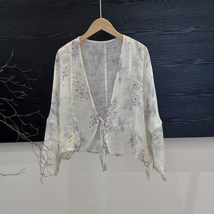 Femme Åben Front Blomster Mønster Kimono Jakke Stilla