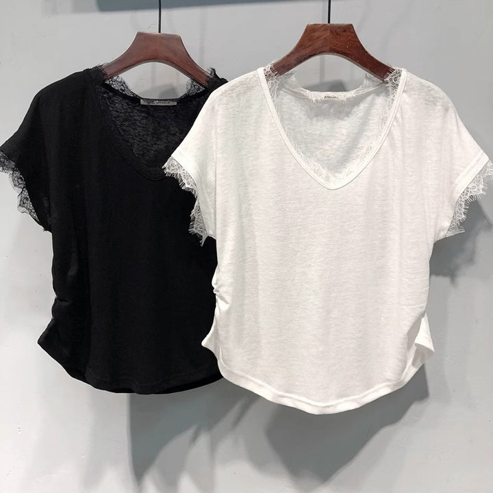 Damer V-hals Spidselærred T-shirt Stilla