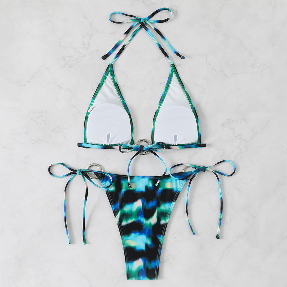 Dame Triangel-Bikini-Sæt med skinne Ring-detalje Skovae