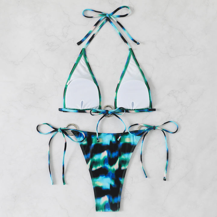 Dame Triangel-Bikini-Sæt med skinne Ring-detalje Skovae