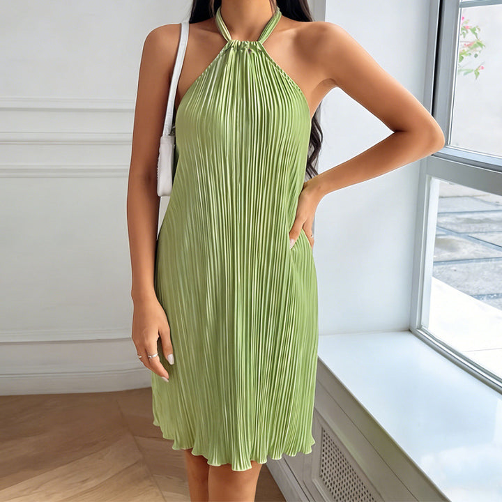 Damen Plissiertes Sommerkleid mit Neckholder und fließendem Schnitt Skovae
