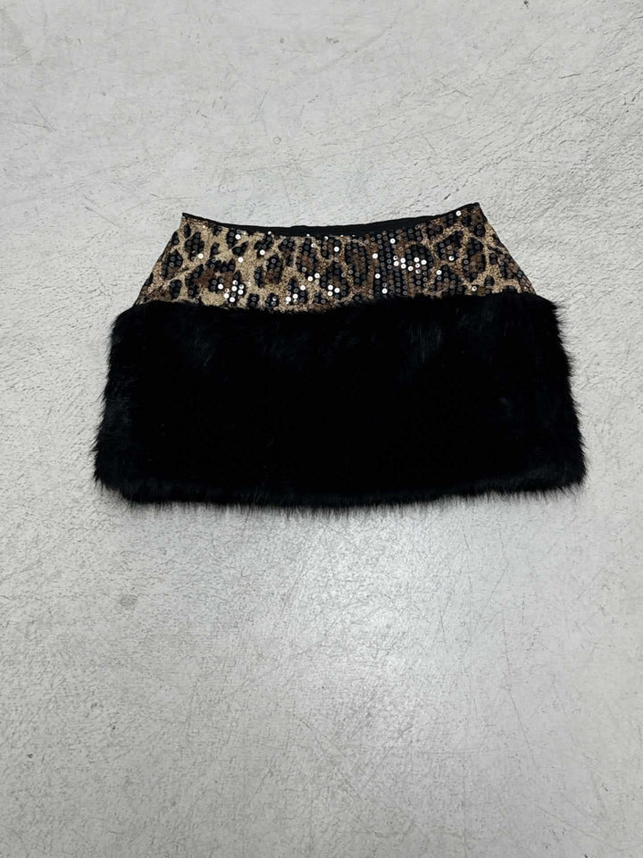Dame glitrende leopardmønster overdel med kunstpelsdetalje Skovae