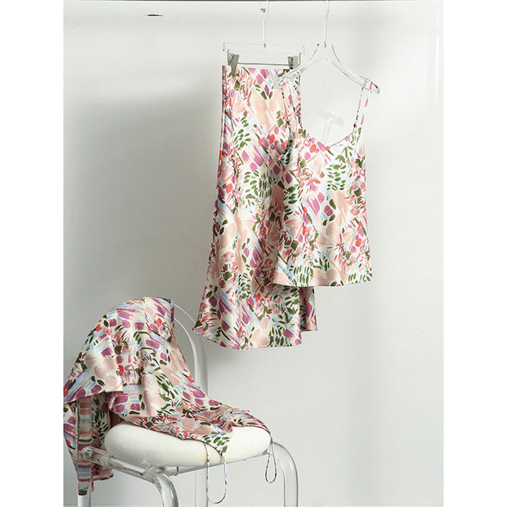 Dame Spaghettistrap Bluse med blomsterprint og fin satinfinish Stilla
