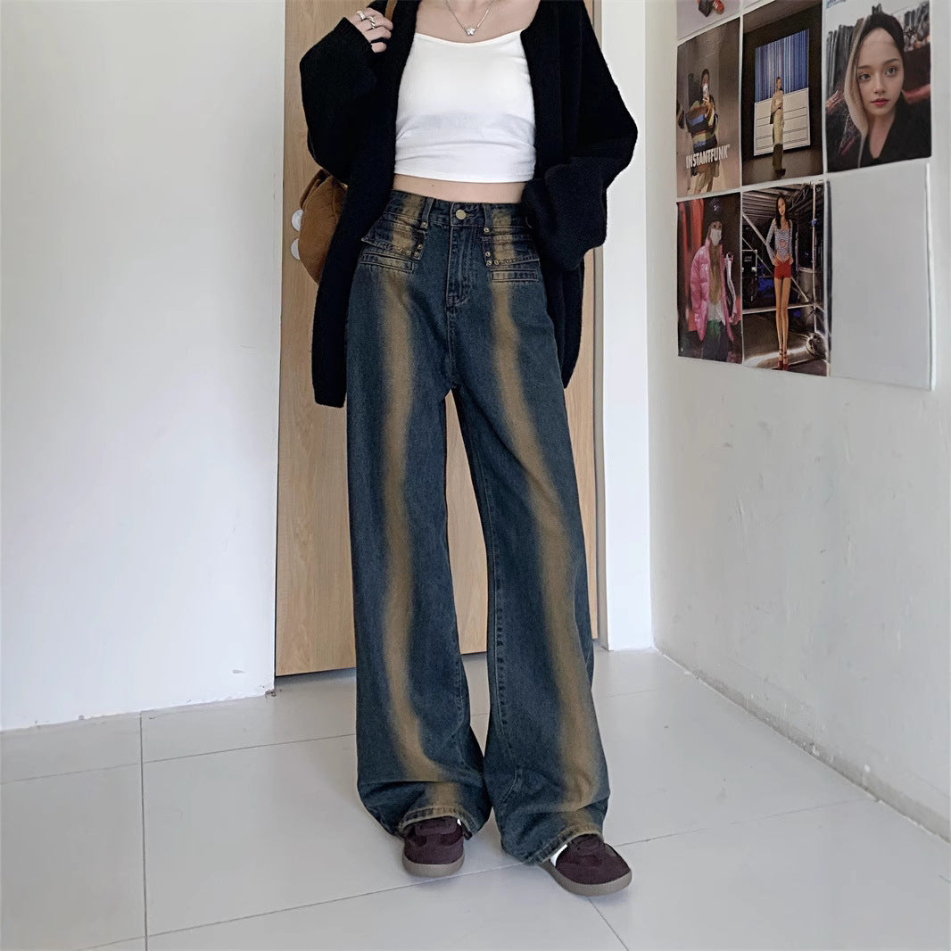 Damer bredskårne jeans med detaljeret knapdesign Stilla