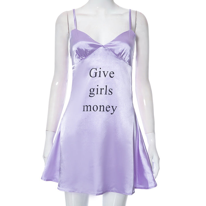 Femme Casual Satin Slip Kjole med Statement Grafik Stilla