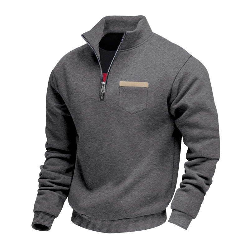 Herren nan sweatshirt med halv lynlås, ståkrave og brystlomme Skovae