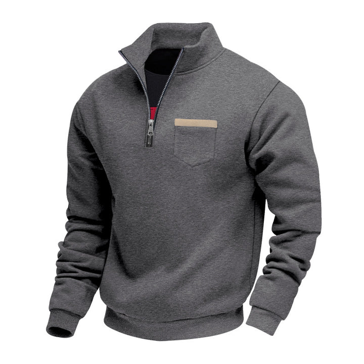 Herren nan sweatshirt med halv lynlås, ståkrave og brystlomme Skovae