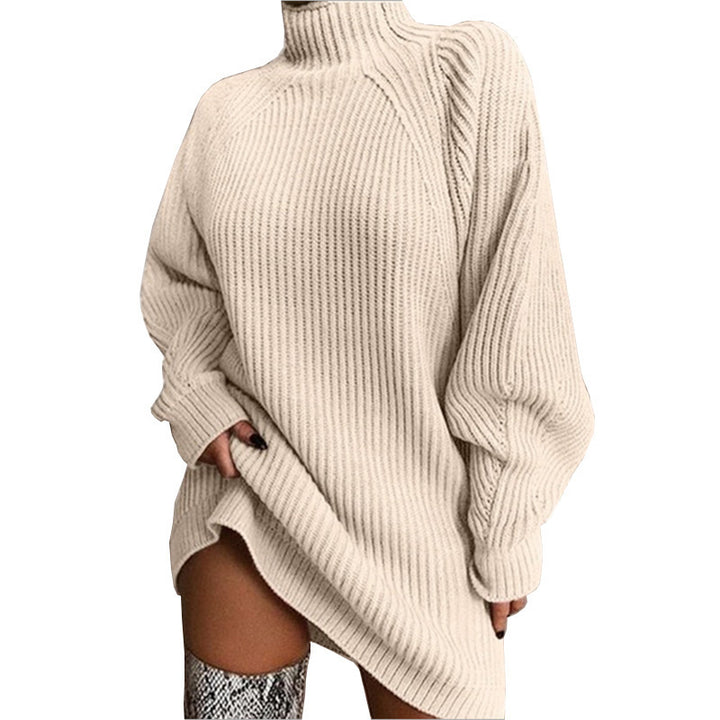 Damer Oversized Strikket Sweater med Stå-Op Krave og Modæn Ribbet Mønster Stilla
