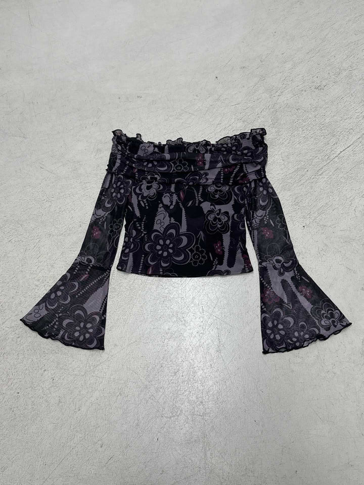Dame Off-Shoulder Bluse med elegante rufledetaljer og brede ærmer Skovae