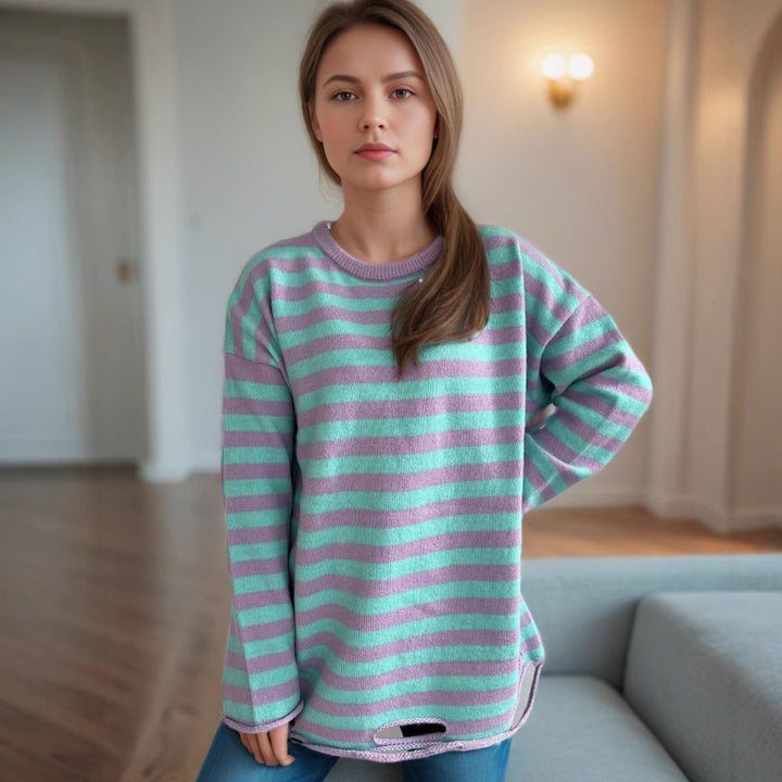 Kvinders strikket oversized sweater med afslappet stribemønster Stilla