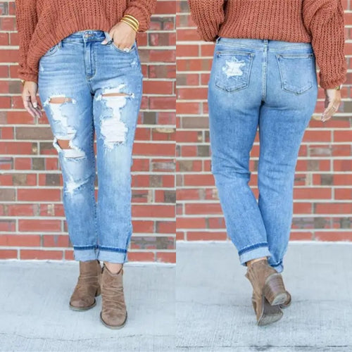 Dame Ripped Boyfriend Jeans med afslappet pasform Stilla