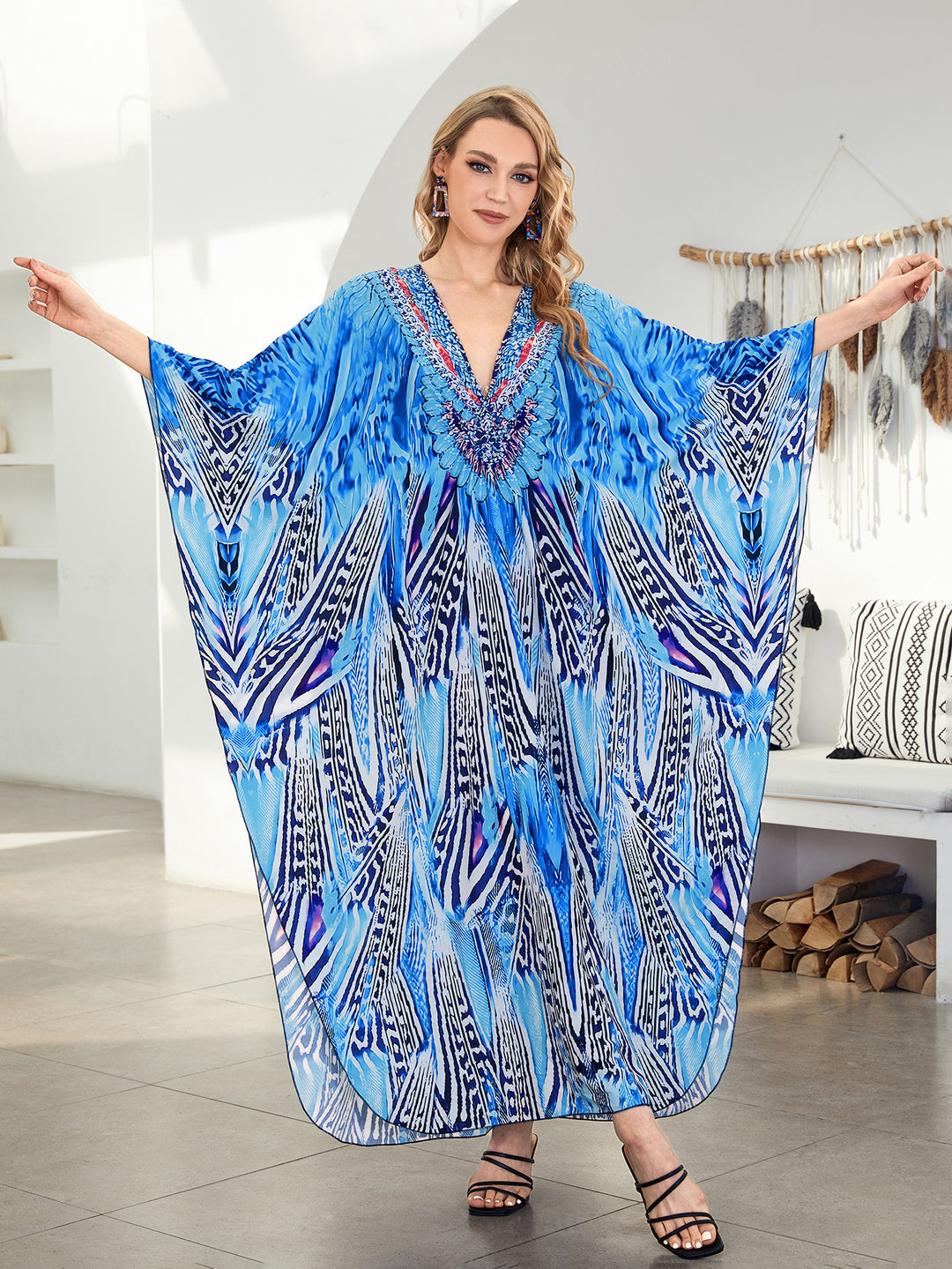 Dame Strandkaftan med blomsterdesign og luftig snit Stilla